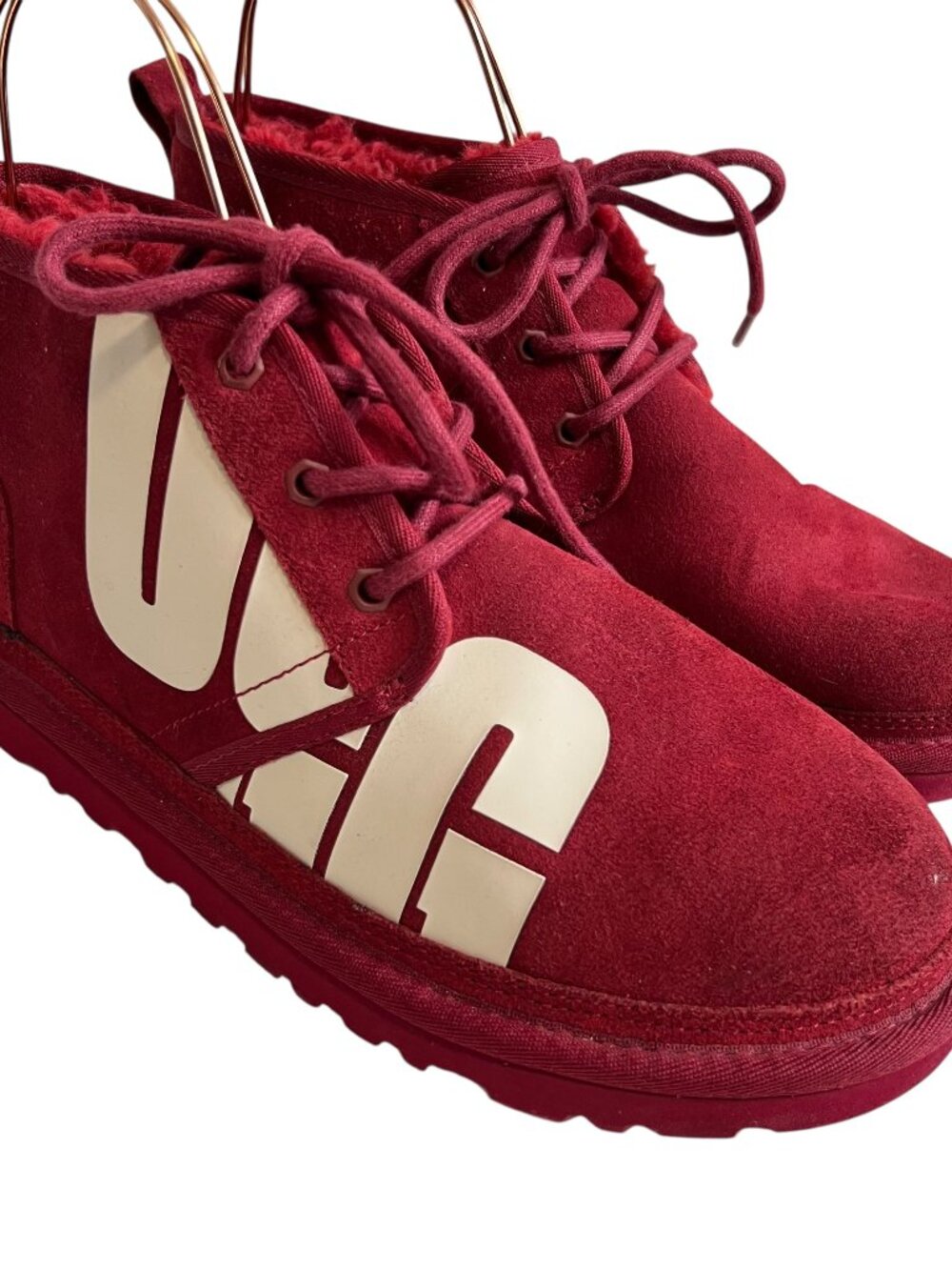 UGG boots Neumel Chopd size 9 Rich Red suede white logo lace up ankle booties